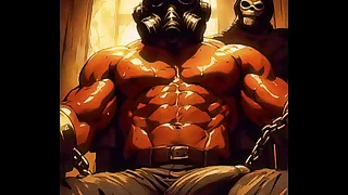 AI-Generated Masked Muscle Tease&colon; Dark Room Inveigling